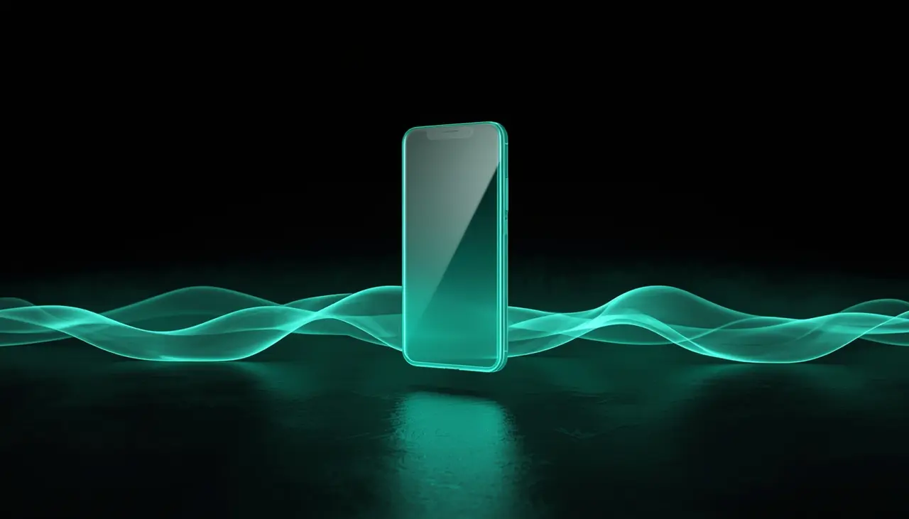 Glass smartphone with flowing soundwaves of light